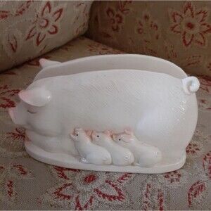 Otagiri Ceramic Pig & Piglets Napkin Holder vintage pink